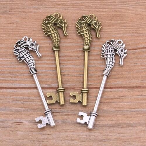 4Pcs 20*72mm 2021 New Two Color Metal Zinc Alloy Long Key Charms Fit Jewelry Medical Faucet Animal Pendant Charms Makings