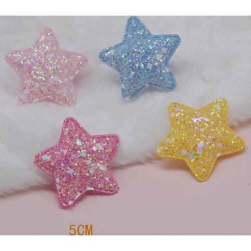 40Pcs/LOT 5CM Glitter Shiny Star Padded Appliques For DIY Handmade Children Hair Clip Accessories Patches
