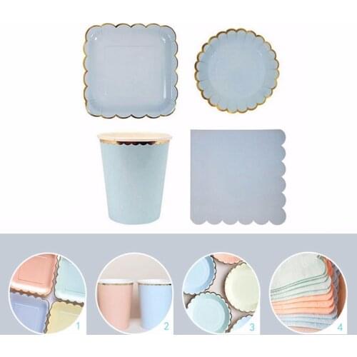 44pcs Disposable luxury gold foil Party Plates Cups Dinner Paper Plates Baby Birthday Party Tableware Sets
