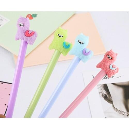 50pcs cartoon creative plush alpaca gel pen cute lamb black gel pen student stationery