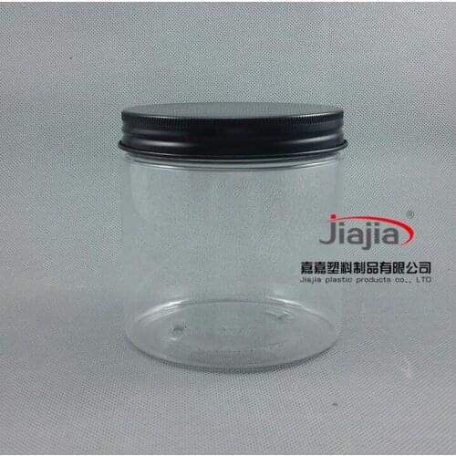 Free shipping: 500g clear PET jar with Black Aluminum Cap,500ml PET Can Massage Cream Jar Set Sleeping Mask Container
