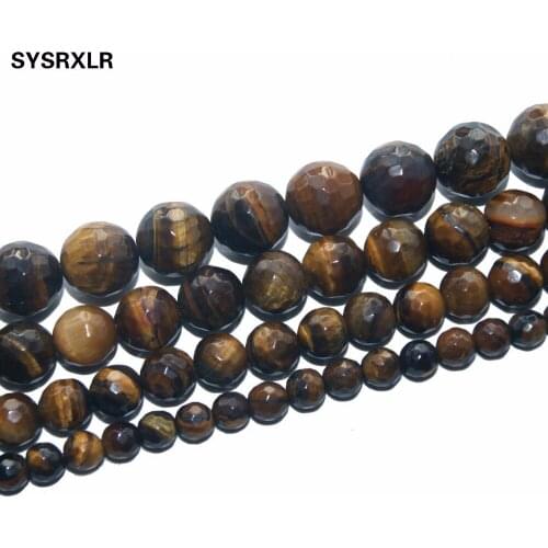 Free Shipping AAA+ Faceted Tigers Eye Natural Stone Beads For Jewelry Making DIY Bracelet Necklace 4 6 8 10 12 MM Strand 15