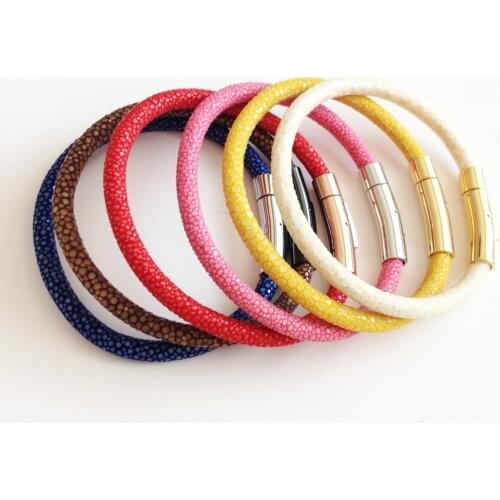 Luxury man jewelry bangle & Bracelet New Arrival Blue Stingray leather bracelet With Gold Titanium Steel Bangle Clasp Lovers