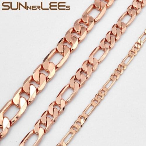SUNNERLEES 5mm-12mm Curb Cuban Figaro Link Chain Necklace White Rose Gold Color Men Women Fashion Jewelry Gift C26 N