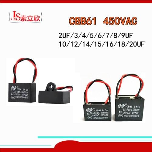 2PCS CBB61 Electrical capacity of fan exhaust lampblack 450v 4UF 5UF/7UF/8UF/9UF/10UF/12UF/14UF/16UF/18UF/20UF