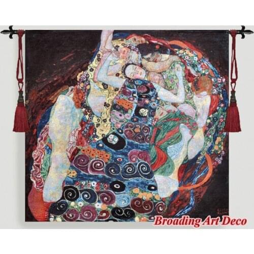 Gustav Klimt The Virgins Tapestry Wall Hanging Jacquard Weave Gobelin Home Textile Art Decoration Cotton 100% Big Size 138x130cm