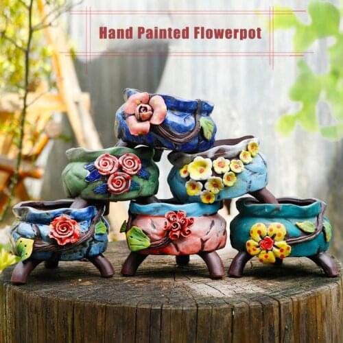 Korean Style Succulent Plants Pot Flowerpot Hand Painted Flowerpot Ceramic Breathable Planter Container Home Garden Decor