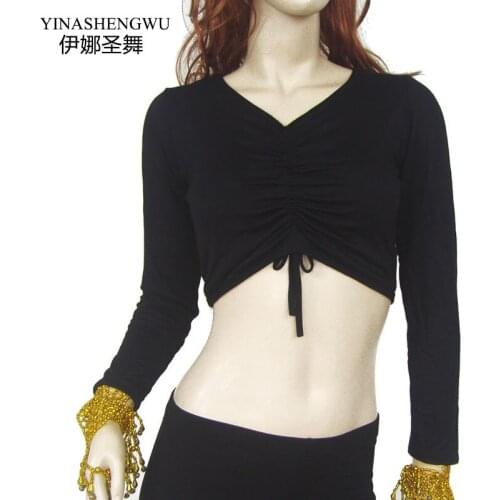 2018 Hot Sale Wrinkled V-neck Long Sleeve Belly Dance Costume for Dancers Clothing Top