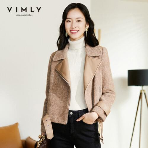 Vimly 2020 Womens Short Jacket Fashion Lapel Zipper Imitation Mink Cashmere Coats Retro Patchwork Outwear Veste Femme F3311