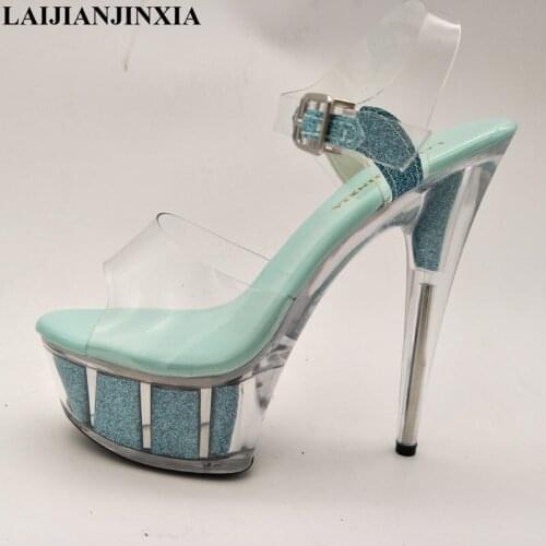 LAIJIANJINXIA Womens Shoes Pole Dancing Shoes 15 cm High Heels Sandals Crystal Shoes Clear Sparkling Glitter Wedding Shoes