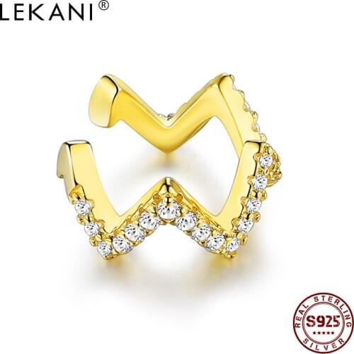 LEKANI Clip Earrings For Women 925 Sterling Silver Geometric Wave White Round Cubic Zirconia Earring Fine Jewelry Free Shipping