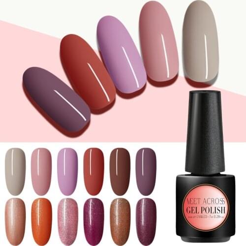 MEET ACROSS 7ml UV Gel Nail Polish Pure Color Soak Off UV Gel Varnish Color Nail Gel Polish DIY Nail Art Lacquer