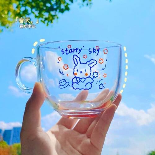 Ins cute cartoon large capacity breakfast cup milk coffee cup household heat resistant student girl heart oatmeal cup