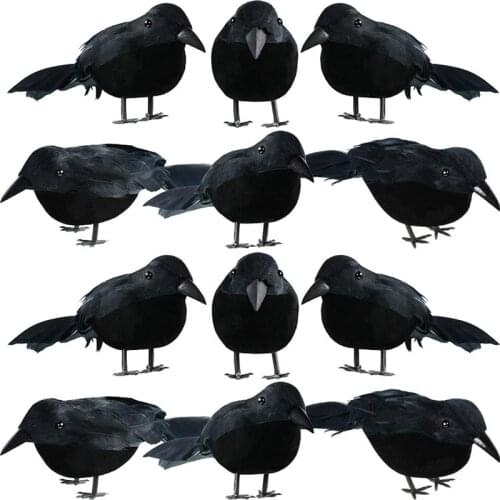 1pc Halloween Black Crow Feather Model Simulation Fake Bird Animal Scary Toys for Halloween Party Home Decoration Horror Props