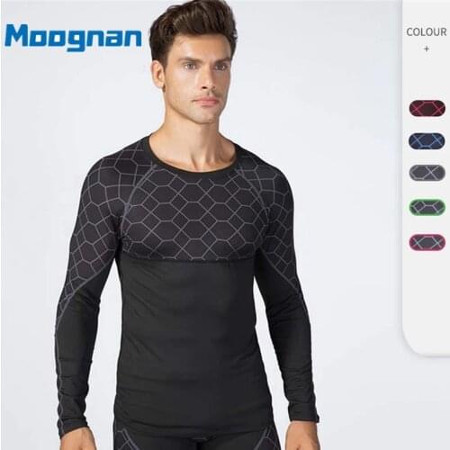 Mens Fitness Printing Long Sleeve Sports Running Training T-Shirt Sweat-wicking Quick Dry High-Elasticity Tight Clothes 4019