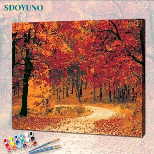 SDOYUNO Paint By Numbers Kits On Canvas Autumn Scenery DIY Frame 60x75cm Oil Painting By Numbers Landscape Wall Art Home Decor