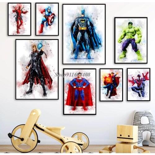 Wall Pictures for Living Kids Room Decor Nordic Watercolor Painting Canvas Painting Wall Art Avengers Marvel Posters and Prints