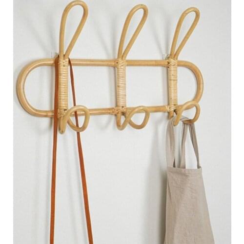 Rattan Wall Hooks Garments Organizer Rack,Clothes Hat Hanging Hook Rattan Hanger,Room Decor Hanger