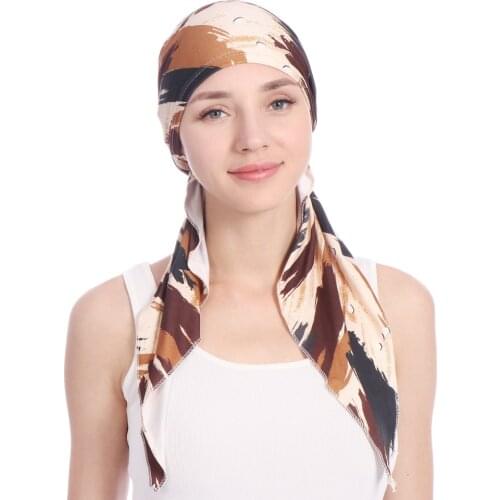 2021 NEW 9 Color European and American Fashion Ladies Tie-Dye Curved Floral Muslim Baotou Hat