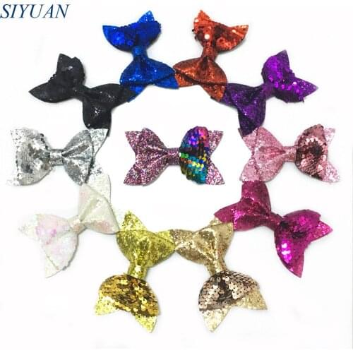 Wholesale 100pcs/lot 4*2.4 inch Reversible Sequin Bow Glitter Leather Hairbow with Clip 21 Colors HDJ132