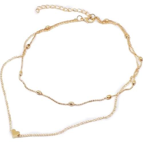 Wholesale Simple Love Heart Choker Necklace For Women Multi Layer Beads Chocker collar collier femme Statement jewelry 30pcs Lot