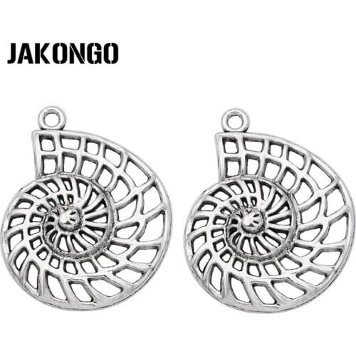 JAKONGO Antique Silver Plated Hollow Shell Charms Pendants for Jewelry Making Bracelet DIY Accessories Craft 36x28mm