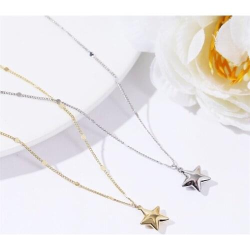 Simple three-dimensional Star Necklace For Women Pendant Fashion Copper Plated Read Gold Choker Necklace Jewelry Gift
