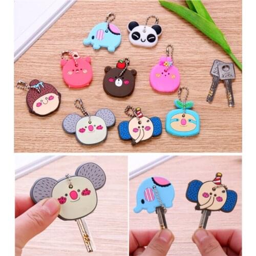 Sale 1PC Cute Key Cover Silicone Protective Case for Key Control Dust Cover Small Key Chain Organizer Cartoon Sloth Key Cover