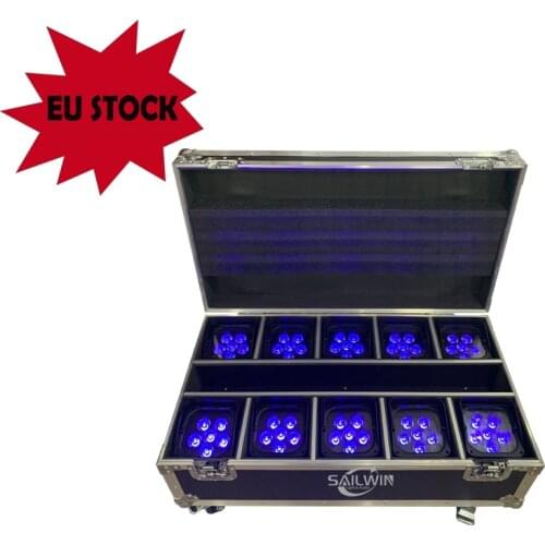 Sailwin 6X18W 6in1 RGBAW+UV Baattery Operated WIFI APP Mobile LED Par Can DJ UPLIGHT Stage Par Lights For Wedding With Flycase