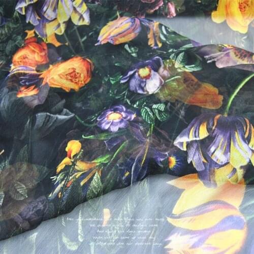 Silk Georgette Chiffon Fabric Dress Large-Width Dark Green Flower Light Skirt Shirt DIY Patchwork Tissue