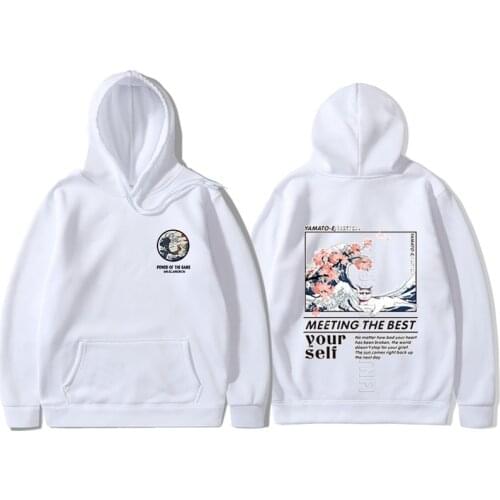 Screw Thread Cuff Men Hoodie Multiple Styles Japanese Funny Cat Wave Hoodies Streetwear Hip Hop Sweatshirt Men Hoodie