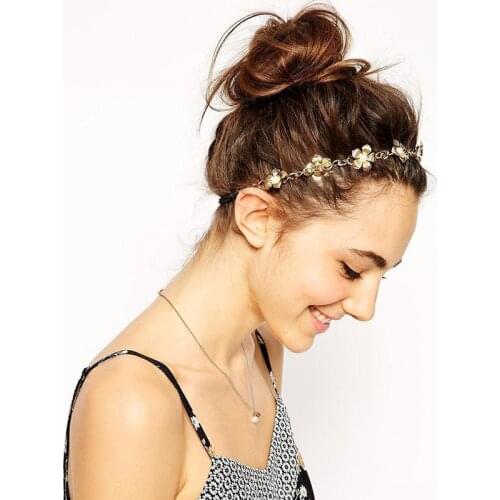 Women Fashion Metal Golden Flower Pearl Hair Bands Hair Accessories 2016 New Jewelry Wholesale