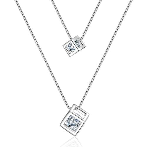 Hot Sale Wholesale 2017 New Fashion Square Design Shiny Zircon 925 Sterling Silver Short Chain Necklaces for Women Jewelry Gift