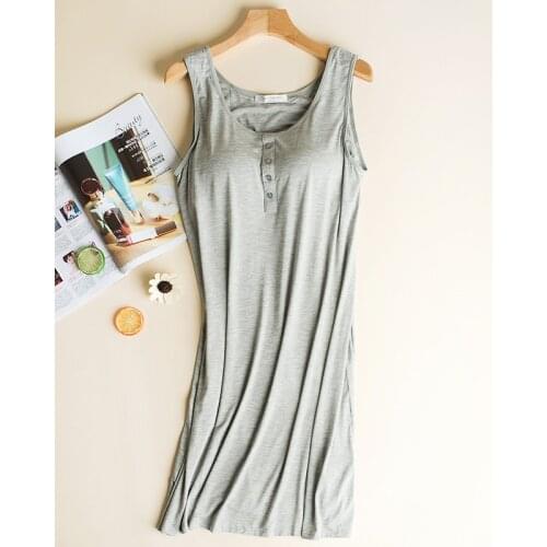 Sanderala Sexy Women Modal Padded Sleepdress Button Round Neck Lingerie Soft Nightdress Female Nighty Sleeveless Sleepwear