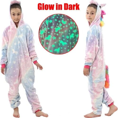 Winter Warm Flannel One Piece Hooded Jumpsuits Unicorn Oneise for Teenager Girls Boys Kigurumi Pajamas Animal Pijamas Infantil