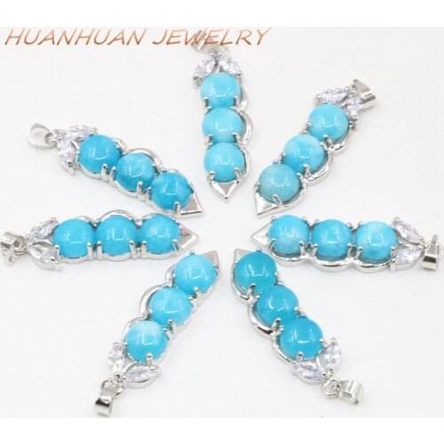 10x36mm Trendy Necklaces & Pendant Natural Blue Jades Stone Pendants For Women Peanut Shape Stainless Steel Chain Jewelry B3359