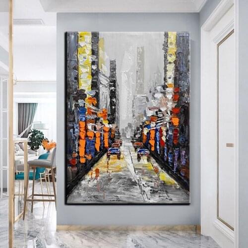 100% Handpainted Colorful Street Landscape Abstract Oil Painting Wall Art Home Decor Pictures Modern On Canvas No Framed