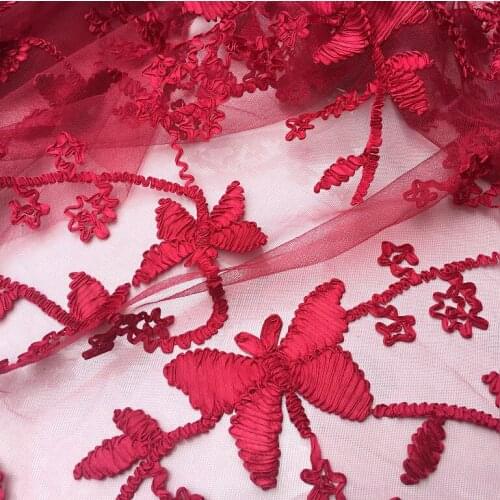 140*100cm butterfly wine pink 3D lady prom Dress Applique DIY Bridal Headdress veil Embroidered Lace Fabric Patch curtain cover