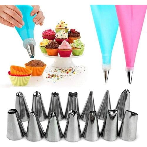 16 PCS/Set DIY Cake Decoration Tool Stainless Steel Butter Mouth EVA Flower Pastry Bag Tip Cake Bakeware Decoration Set