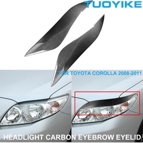2PCS Car Styling Real Carbon Fiber Headlight Eyebrow Eyelids Trim Cover Sticker For Toyota Corolla 2008-2011 Decal Accessories