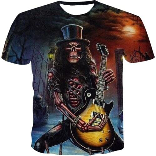 2021 Latest Mens Summer Leisure 3D Printing Flame Skull Horror Street Short Sleeve T-Shirt 130-6xl