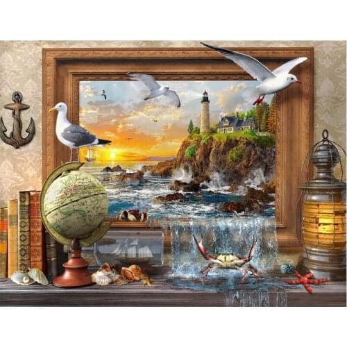 5D Diy Diamond Painting Full Square Ocean Animal Fantasy Diamond Embroidery Rhinestone Round Kits Landscape DecorationZP-4037