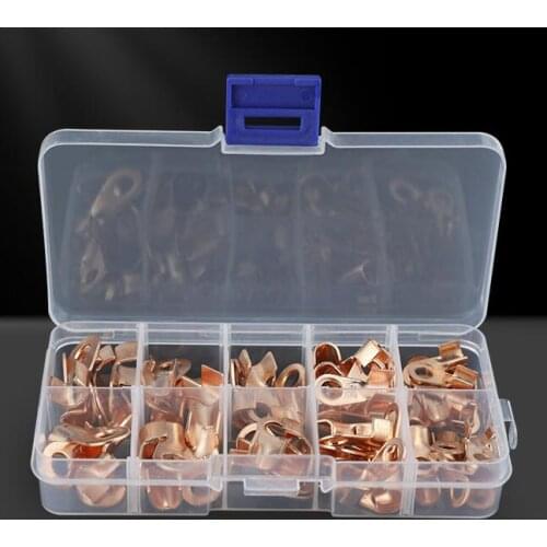 70pcs Open Car Copper Wire Terminal Lugs Barrel Battery Ring Cable Connectors OT 10/20/30/40/50A