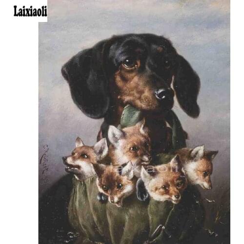 Diy 5d diamond painting rhinestones full square round drill diamond embroidery Dachshund Dog foxes cross stitch mosaic pattern