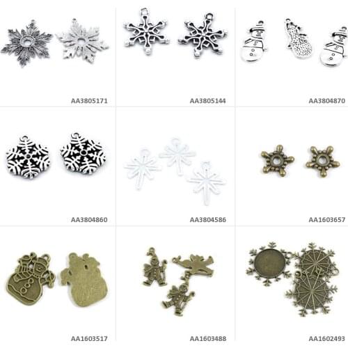 Antique Bronze Silver Plated Jewelry Making Charms Snowflake Cabochon Setting Blank Snowman Clown Yeti Spacer Bead Caps Snow