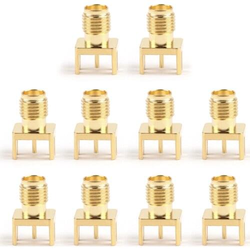 Areyourshop 10Pcs SMA Female Nut Bulkhead Solder Deck PCB Clip Edge Mount Connector 8x9mm