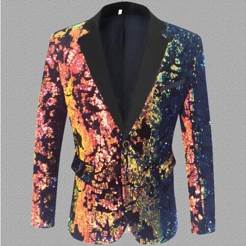 Magic color flip sequins blazer men suits designs jacket mens stage singers clothes dance star style dress punk masculino homme