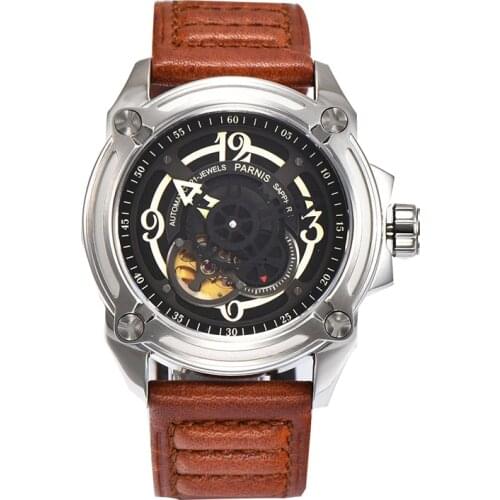 Men automatic watch,mens watches skeleton PARNIS sport man mechanical wristwatch waterproof clock military relogio luxury brand