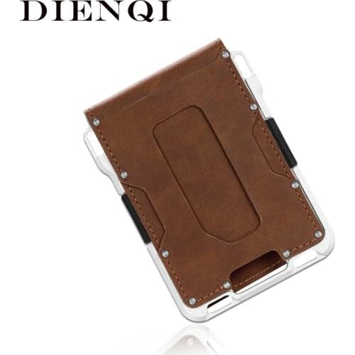 DIENQI Rfid Aluminium Metal Wallets Men Card Holder Small Short Magic Wallet Money Bag Vintage Male Trifold Leather Magic Wallet
