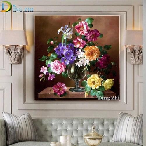 Home Art Flowers Decor 5D Diamond Painting Diy Full Square Round Drill Cross Stitch Mosaic Embroidery Rhinestone Handmade Poster
